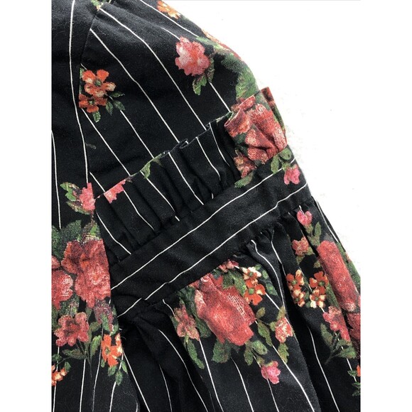 H&M Women’s Blouse Size 2 Black Floral Ruffle Mock Neck Keyhole Closure - Picture 4 of 14